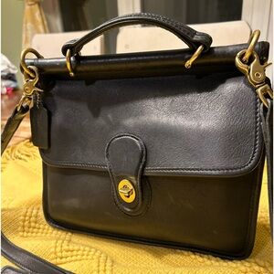 Vintage 1990's Coach Willis Top Handle Black Leather & Brass Crossbody Bag